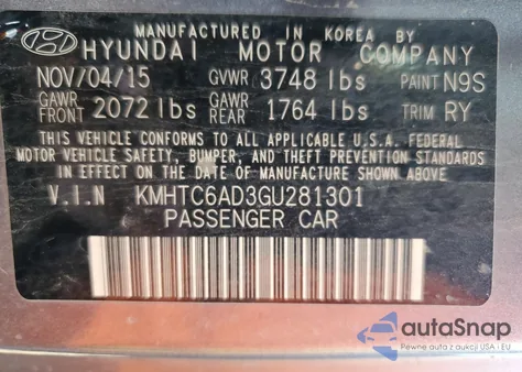 2016 Hyundai Veloster z USA, uszkodzony, nr VIN KMHTC6AD3GU281301